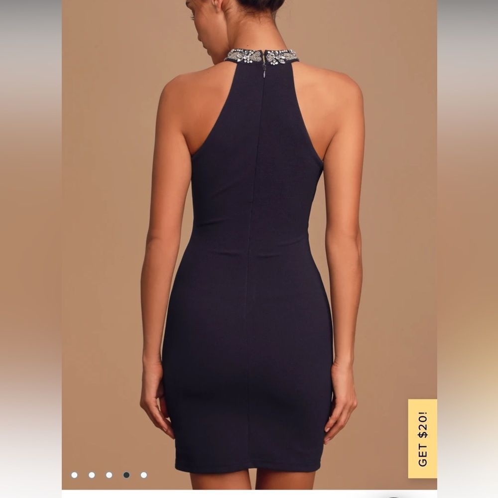 Alluring Evening Navy Blue Beaded Bodycon Dress. NWT. Size XS. - Picture 4 of 11